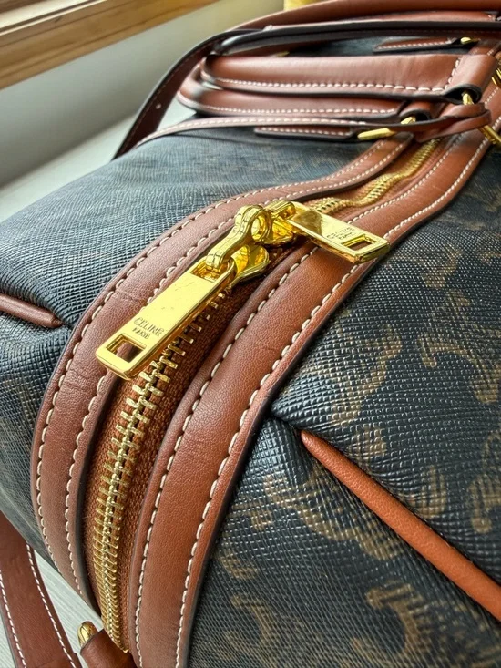 CELINE Black Logo Canvas & Brown Leather Duffel Bag - Picture 13 of 14